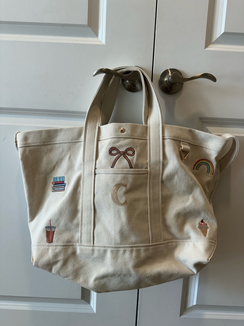 BaubleBar Cream Canvas Tote with Embroidered Motifs